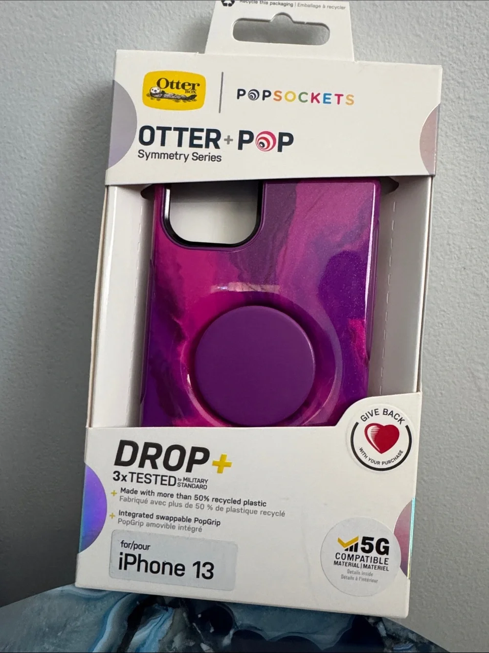 OtterBox Otter + Pop Symmetry Series Purple Marble iPhone 13 Case w/PopSocket